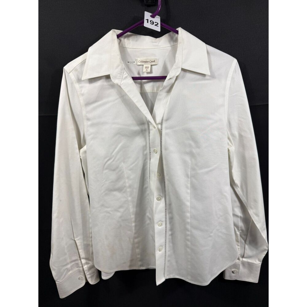 (S) - Coldwater Creek Women's White Long Sleeve Button Down Shirt